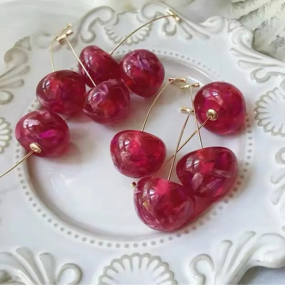 Anthropologie Pink Cherry Gold Drop Earrings - Picture 4 of 10